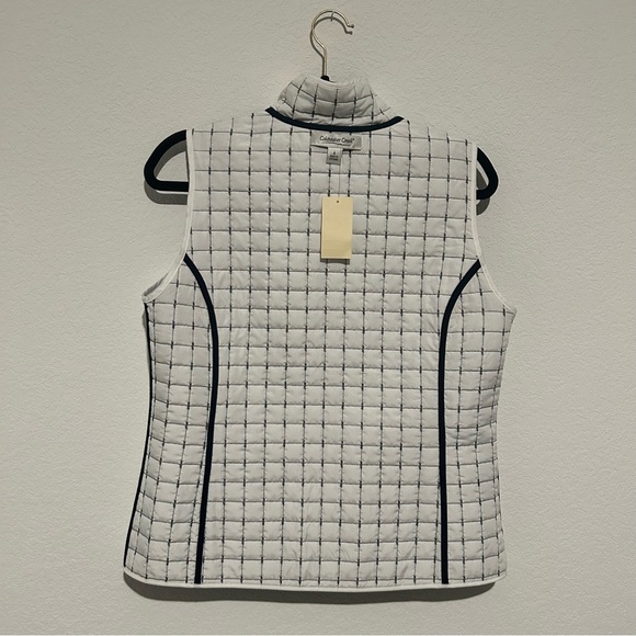 New COLDWATER CREEK Small Reversible Quilted Vest Navy Blue White Pockets Thin - Picture 4 of 10